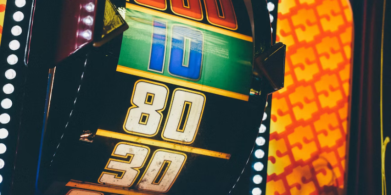 lighted slot machine at nighttime